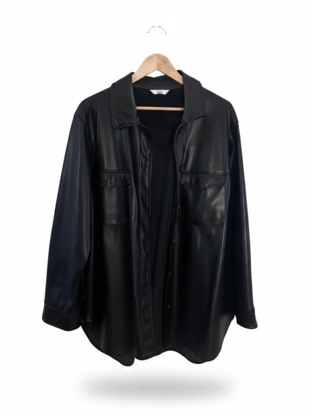 Time and Tru Black Faux Leather Shacket XL Like New